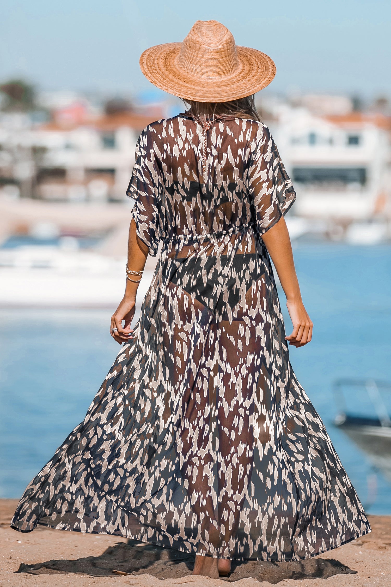 Kimono mit Leoparden-Print und Kordelzug