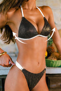 Schwarzes Low-Waist Vorgeformte Cups Metallic Bikini-Set
