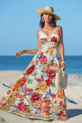 Geblümtes Tiefer Ausschnitt Maxi-Strandkleid