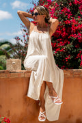 Beiges Maxi-Strandkleid mit eckigem Ausschnitt
