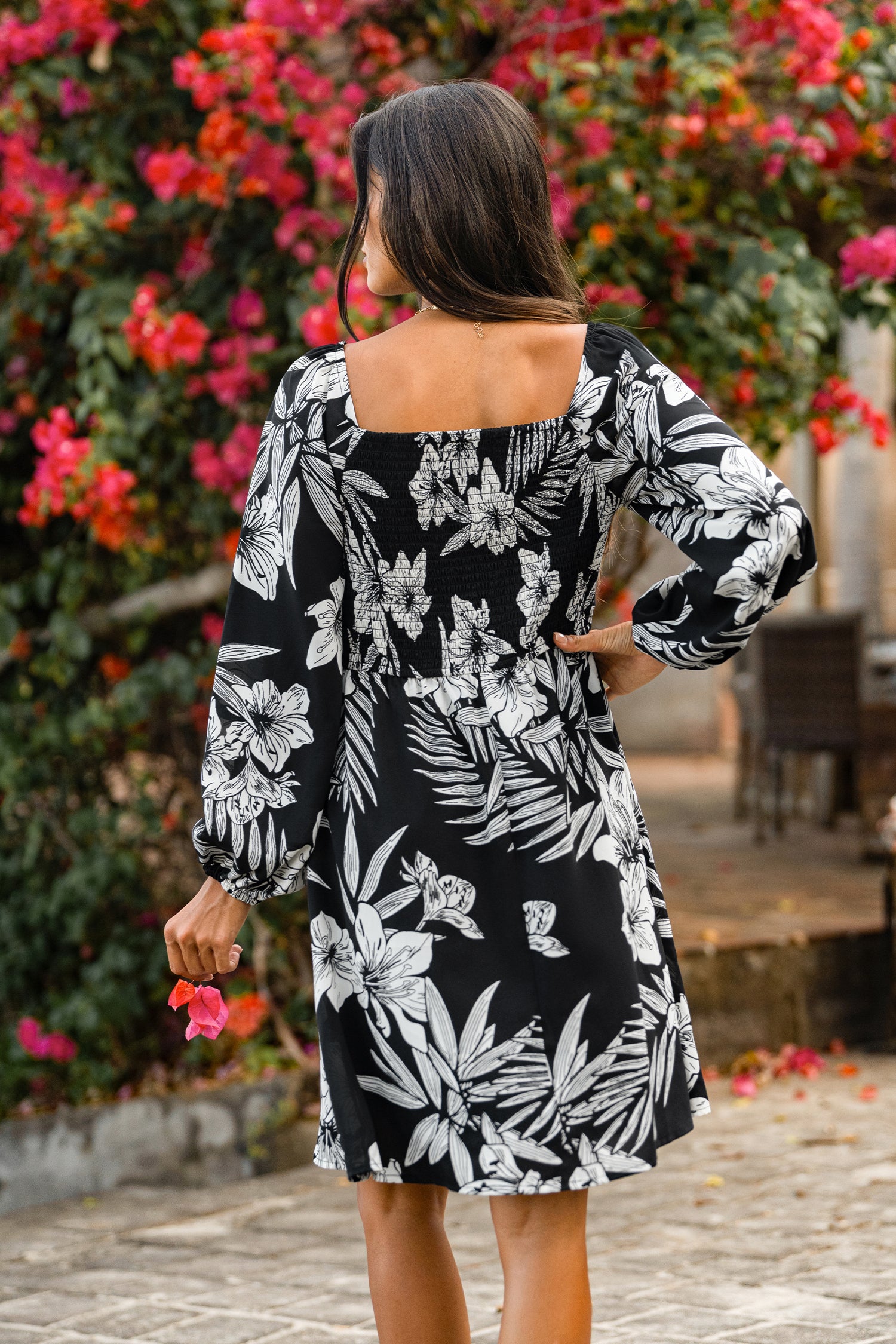 Langarm Mini-Freizeitkleid mit Blumenmuster