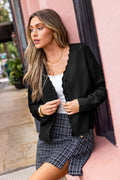 Schwarze Langarm Strickjacke mit V-Ausschnitt