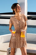 Mini-Strandkleid mit Leopardenmuster und Kordelzug