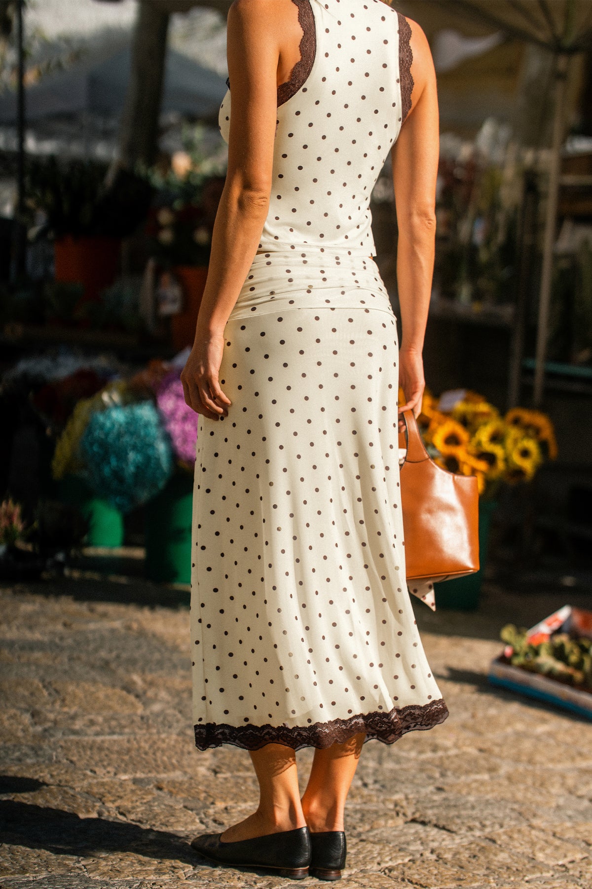 Polka Dots Maxirock mit Spitzenbesatz