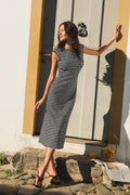 Gestreiftes Maxi-Freizeitkleid aus Baumwollmix