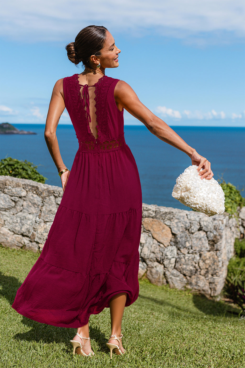 Bordeauxrotes Elegantes Ärmelloses Maxikleid