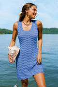 Blaues Ärmelloses Luftiges Mini-Strick-Strandkleid