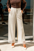 Beige Gerade Hose mit Spitzenbesatz