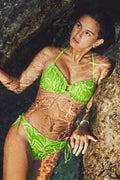 Grün Abstraktes Bustier-Bikini-Set
