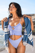 Gingham Mid-Waist Verstellbare Träger Tankini-Set