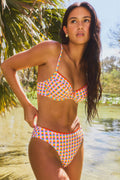 Rosa Gingham Mid-Waist Bügel-Bikini-Set