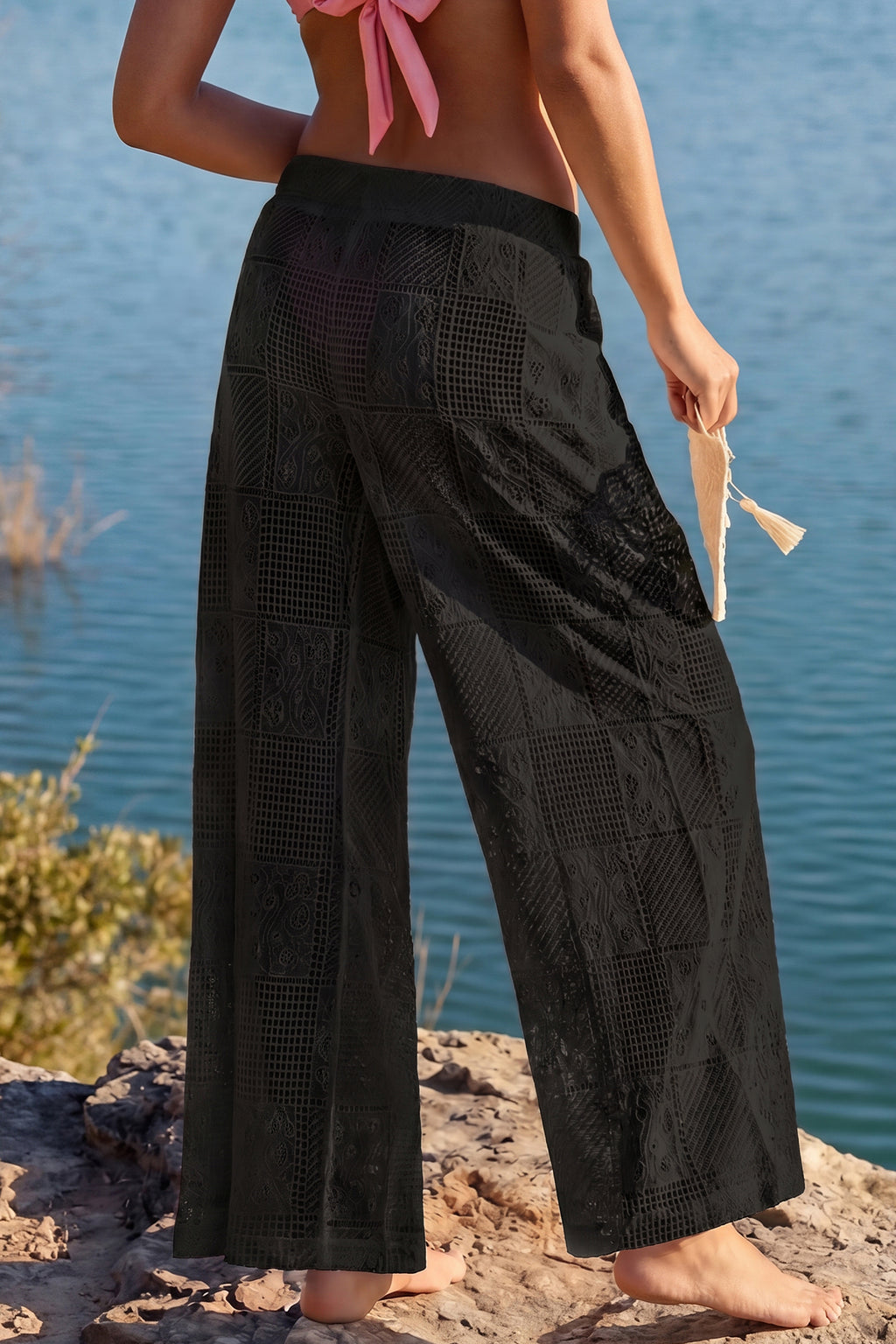 Schwarze Strandhose mit elastischem Bund