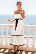 Beiges Eckiger Ausschnitt Maxi-Abendkleid
