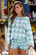 Blau Gestreiftes Langarm Strick-Strandtop