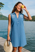 Blaues Mini-Sommerkleid aus Baumwolle