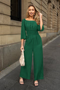 Grüner Eckiger Ausschnitt 3/4-Arm Jumpsuit