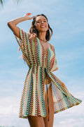 Gestreifter Strand-Kimono mit Bindeband vorne
