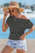 Gestreiftes Off-Shoulder Kurzarmshirt