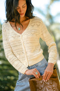 Beige Langarm V-Ausschnitt Strickjacke