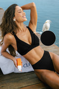 Schwarzes Mid-Waist Bikini-Set mit tiefem Ausschnitt