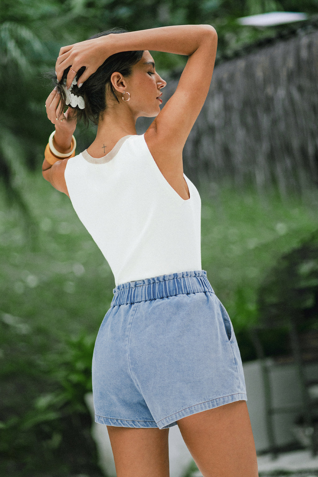 Blaue Jeansshorts mit Kordelzug aus Baumwolle