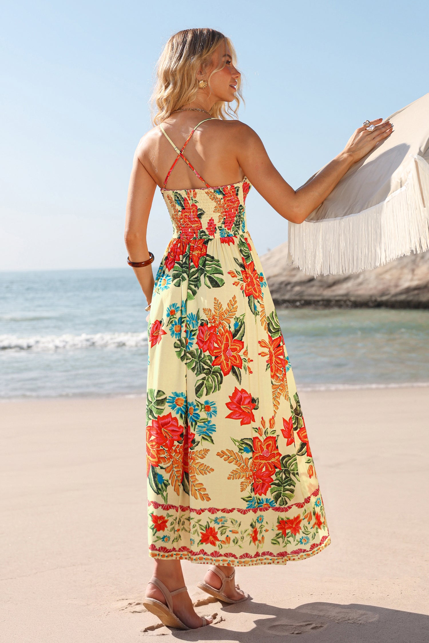 Tropisches Maxi-Strandkleid in Wickeloptik