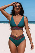 Türkis High-Waist Bikini-Set mit tiefem Ausschnitt