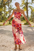 Gerafftes Bandeau-Maxikleid mit Blumenmuster