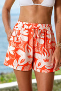 Orange Tropische Wide-Leg-Shorts