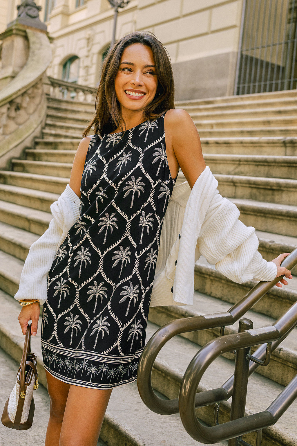 Tropisches Ärmelloses Rundhals Minikleid