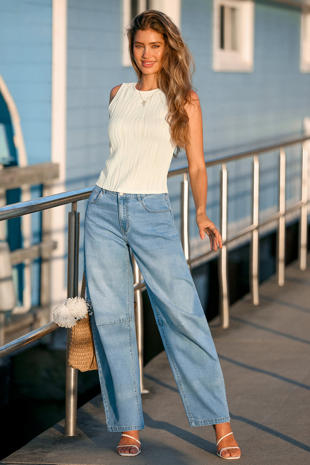 Blaue Barrel Jeans