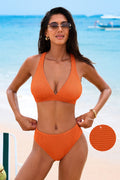 Orange Tiefer Ausschnitt Crossback-Träger Bikini-Set