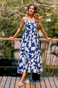 Blau Tropisches Maxi-Strandkleid mit V-Ausschnitt