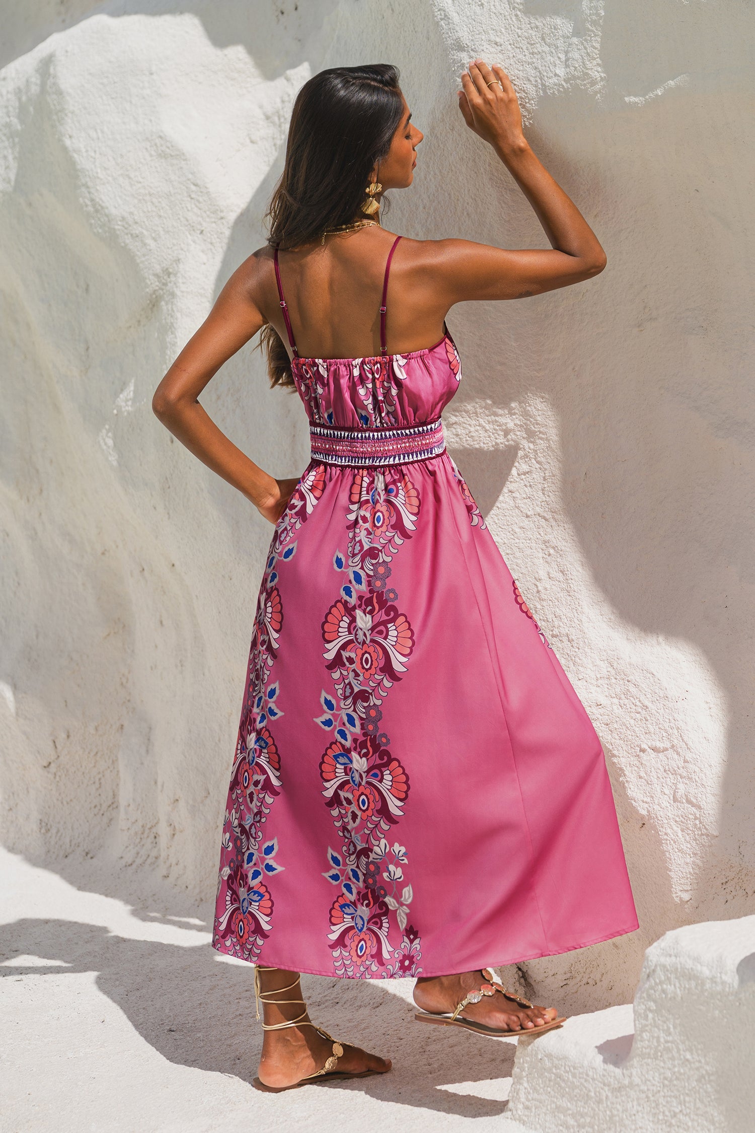Rot geblümtes Midi-Strandkleid