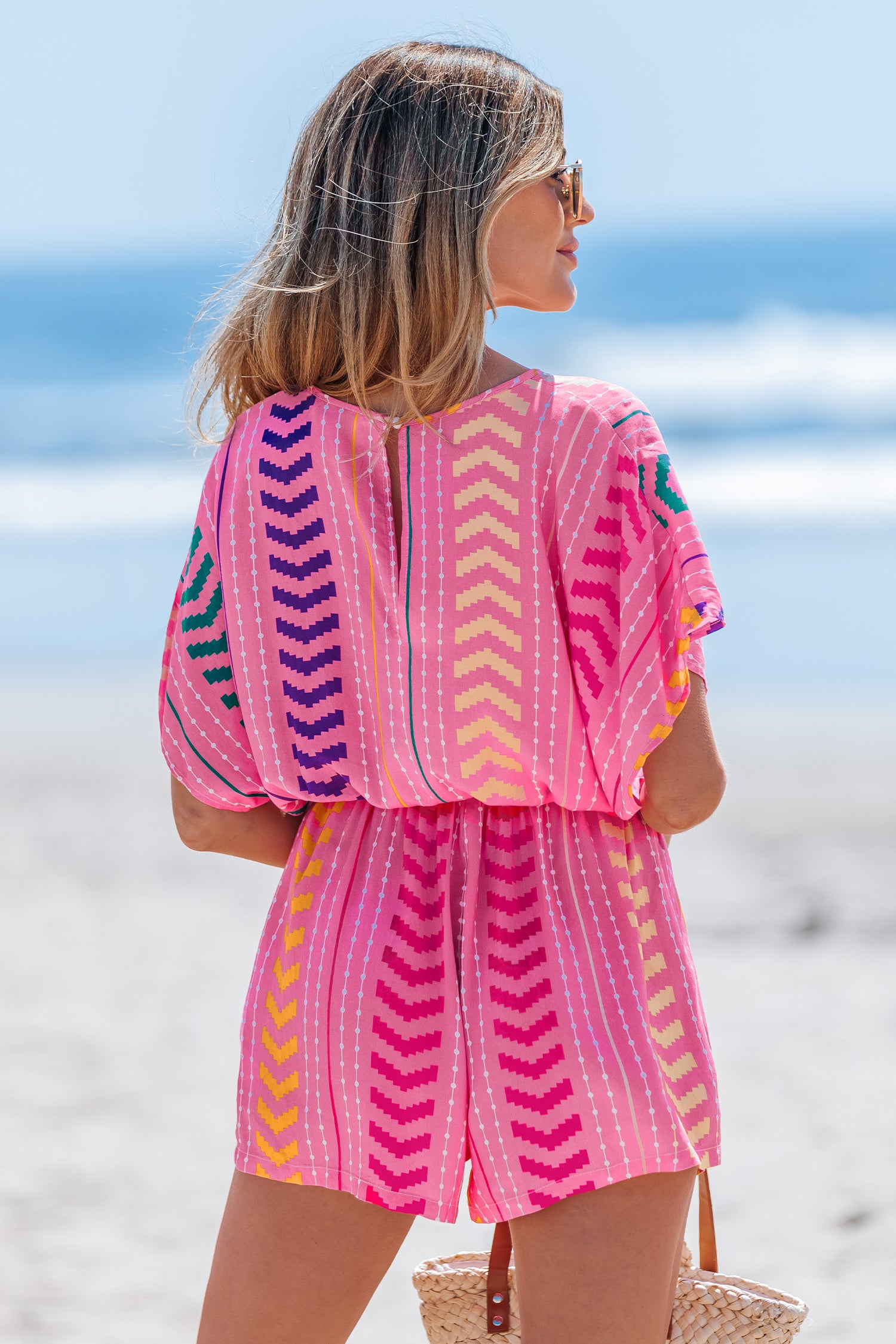 Pink Abstrakter Tiefer Ausschnitt Overall