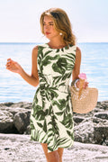 Grün Tropisches Ärmelloses Mini-Urlaubs-Sommerkleid