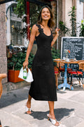 Schwarzes U-Ausschnitt Midi-Strick-Partykleid